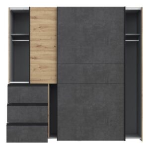 Winn II 200cm Oak Artisan and Concrete Grey wardrobe with a door slid open
