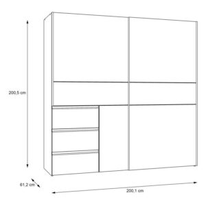 Winn II 200cm wardrobe dimensions drawing, 200.1cm wide, 61.2cm deep, 200.5cm high