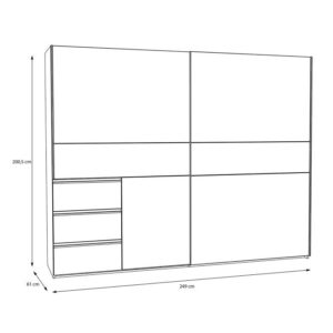 Winn II 250cm wardrobe dimensions drawing, 249cm wide, 61cm deep, 200.5cm high