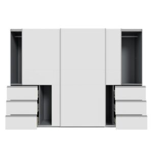 Winn II 270cm White wardrobe with the outer doors slid open