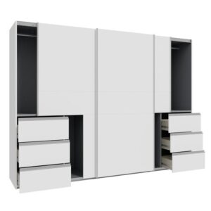 Winn II 270cm White wardrobe with both drawer stacks open