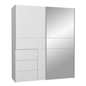 Winn II 170cm sliding wardrobe in White with a full-height mirror on the right door