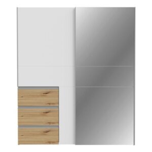 Winn II 170cm wardrobe in White / Oak Artisan with oak drawer fronts and a mirror door