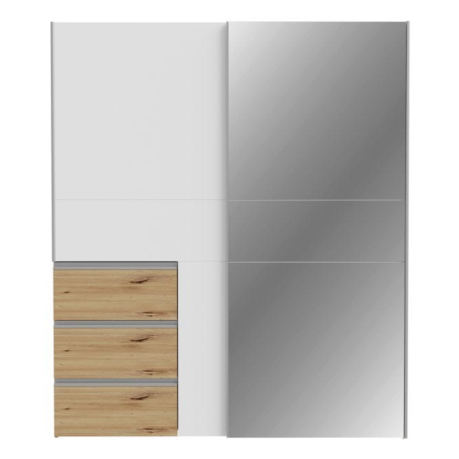 Winn II 170cm wardrobe in White / Oak Artisan with oak drawer fronts and a mirror door