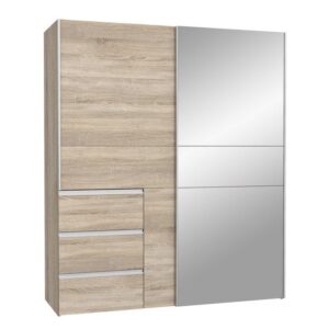 Winn II 170cm sliding wardrobe in Oak Sonoma with three drawers and a mirror door