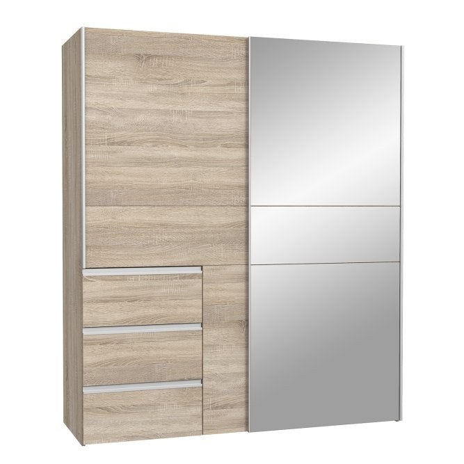 Winn II 170cm sliding wardrobe in Oak Sonoma with three drawers and a mirror door