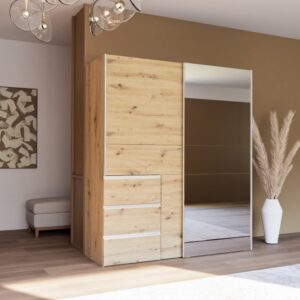 Winn II 170cm mirrored wardrobe in Oak Artisan / Dark Concrete Grey in a hallway room set
