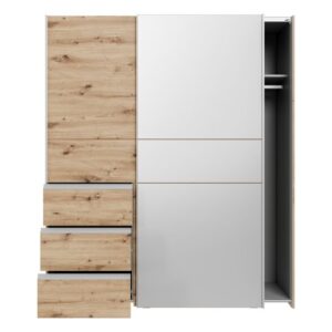 Winn II 170cm Oak Artisan / Dark Concrete Grey wardrobe with the right bay open