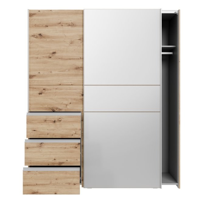 Winn II 170cm Oak Artisan / Dark Concrete Grey wardrobe with the right bay open