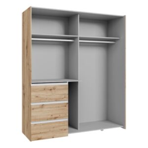 Winn II 170cm wardrobe without doors showing the dark grey interior, rails, shelves and drawers