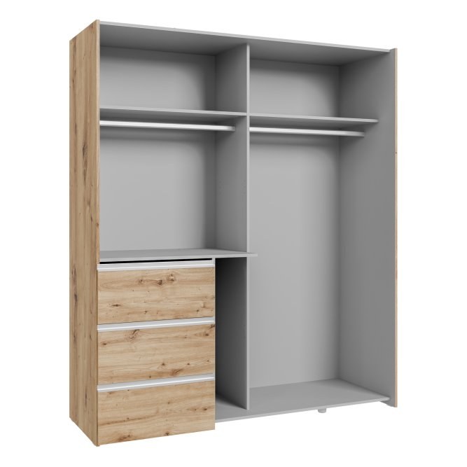 Winn II 170cm wardrobe without doors showing the dark grey interior, rails, shelves and drawers