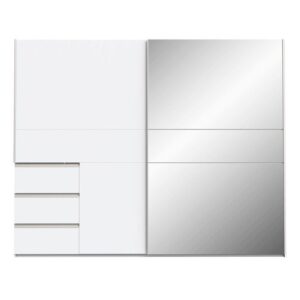 Winn II 250cm white sliding wardrobe front with a full-height mirror on the right door