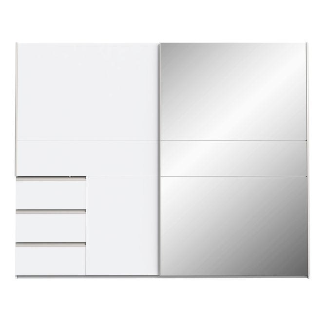Winn II 250cm white sliding wardrobe front with a full-height mirror on the right door