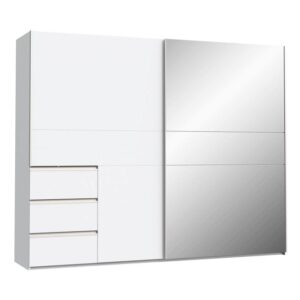 Winn II 250cm white mirrored sliding wardrobe shown from an angle