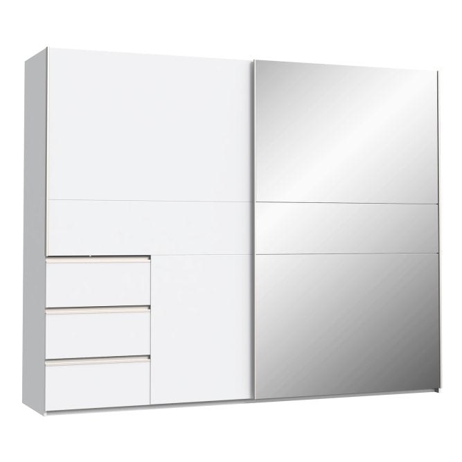 Winn II 250cm white mirrored sliding wardrobe shown from an angle