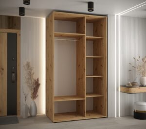 Cannes IV Sliding Door Wardrobe 140cm - interior layout with the doors open