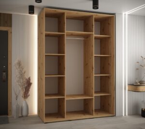 Cannes III Sliding Door Wardrobe 170cm - interior layout with the doors open