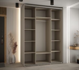 Dakota IX Sliding Door Wardrobe 170cm in Cashmere - interior layout with the doors open