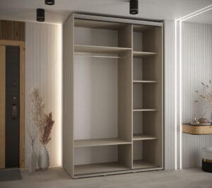 Dakota X Sliding Door Wardrobe 150cm in Cashmere - interior layout with the doors open