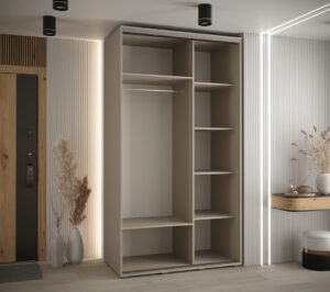Dakota XI Sliding Door Wardrobe 140cm in Cashmere - interior layout with the doors open