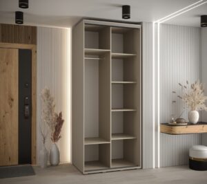 Dakota IX Sliding Door Wardrobe 120cm in Cashmere - interior layout with the doors open