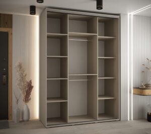 Dakota IX Sliding Door Wardrobe 170cm in Cashmere - close detail of the door finish and handle