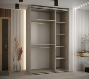 Dakota X Sliding Door Wardrobe 150cm in Cashmere - close detail of the door finish and handle