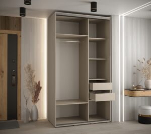 Dakota XI Sliding Door Wardrobe 140cm in Cashmere - side profile showing the depth
