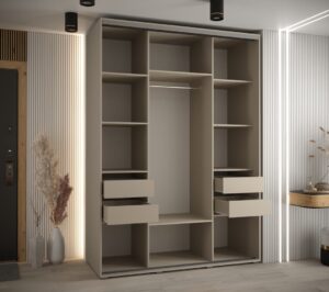 Dakota XI Sliding Door Wardrobe 170cm in Cashmere - side profile showing the depth