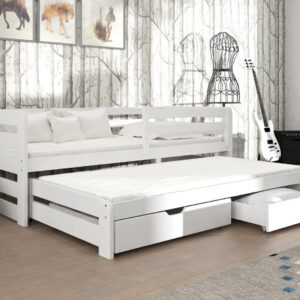 Wooden Double Bed Senso with Trundle and Storage in White Matt finish