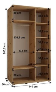Cannes IV Sliding Door Wardrobe 140cm - close detail of the door finish and handle