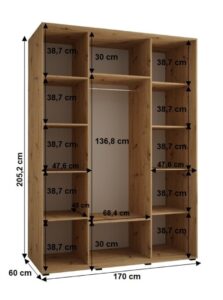 Cannes III Sliding Door Wardrobe 170cm - close detail of the door finish and handle