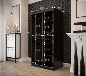 Tilburg Sliding Door Wardrobe 100cm in Dark Oak - side profile showing the depth
