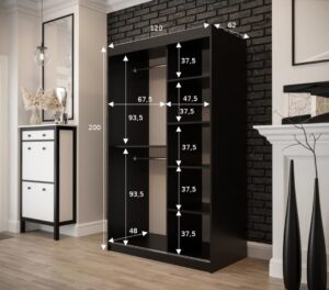 Tilburg II Sliding Door Wardrobe 120cm in Dark Oak - side profile showing the depth