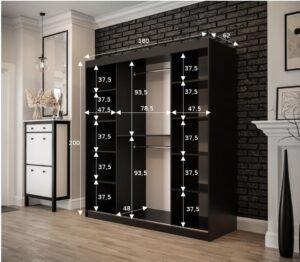 Tilburg II Sliding Door Wardrobe 180cm in Dark Oak - side profile showing the depth