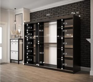Tilburg Sliding Door Wardrobe 250cm in Dark Oak - side profile showing the depth