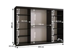 Ramiro II Sliding Door Wardrobe 250cm - side profile showing the depth