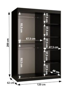 Ramiro II Sliding Door Wardrobe 120cm - side profile showing the depth