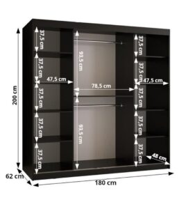 Ramiro II Sliding Door Wardrobe 180cm - side profile showing the depth