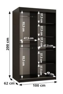 Ramiro II Sliding Door Wardrobe 100cm - side profile showing the depth