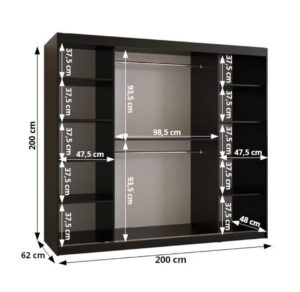 Ramiro II Sliding Door Wardrobe 200cm - side profile showing the depth