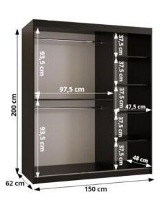 Ramiro II Sliding Door Wardrobe 150cm - side profile showing the depth